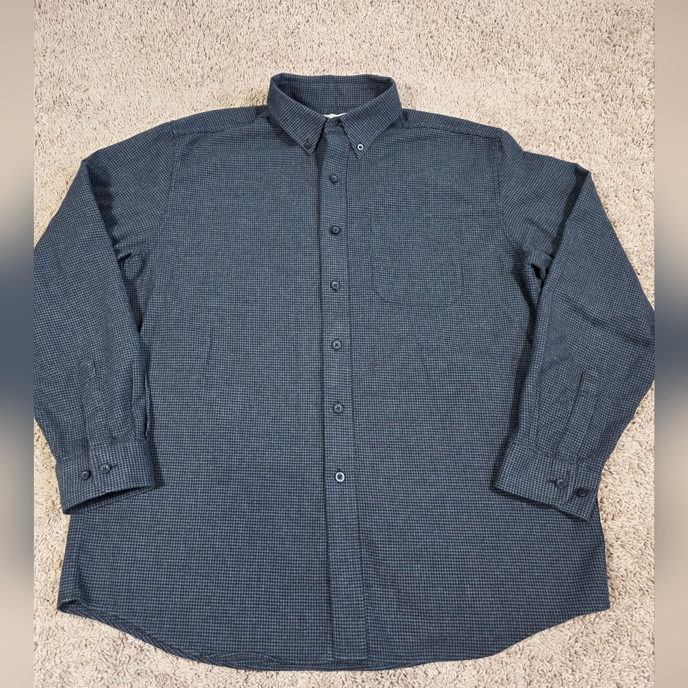 L.L. Bean Men's Grey/Black Houndstooth Button Down Shirt Size L 100% Cotton
